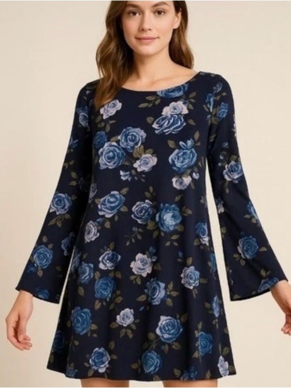 Badgley Mischka Navy Blue Floral Swing Dress